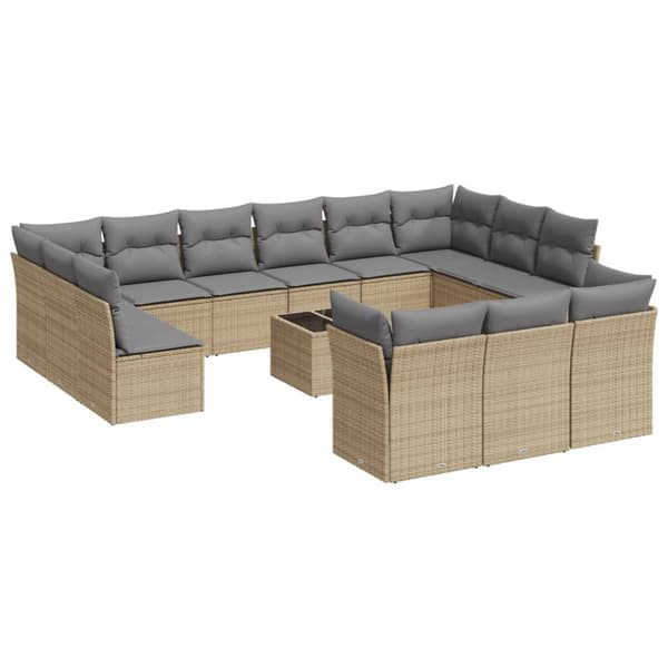 vidaXL sofasæt til haven 14 dele med hynder polyrattan beige