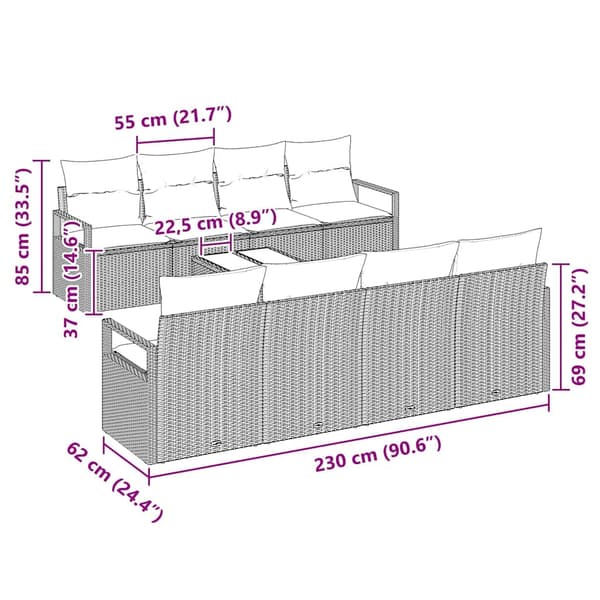 vidaXL Sofa Sæt med pude 7 pcs Grå polyrattan