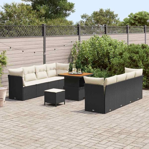 vidaXL Havesofa Sæt 11 pcs Sort polyrattan