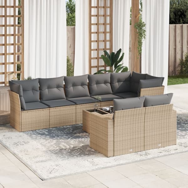 vidaXL sofasæt til haven 9 dele med hynder polyrattan beige