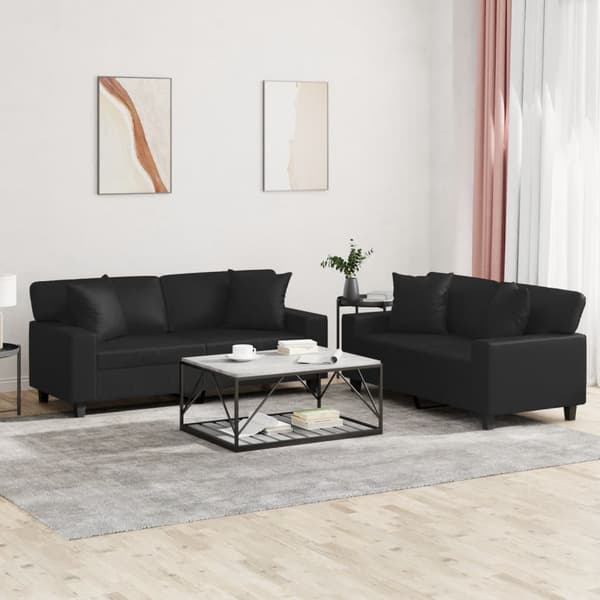 vidaXL sofasæt 2 dele med puder kunstlæder sort
