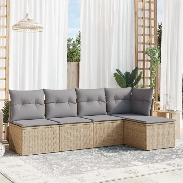 vidaXL sofasæt til haven 5 dele med hynder polyrattan beige