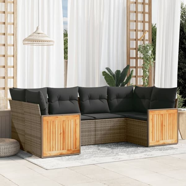 vidaXL sofasæt til haven 6 dele med hynder polyrattan grå