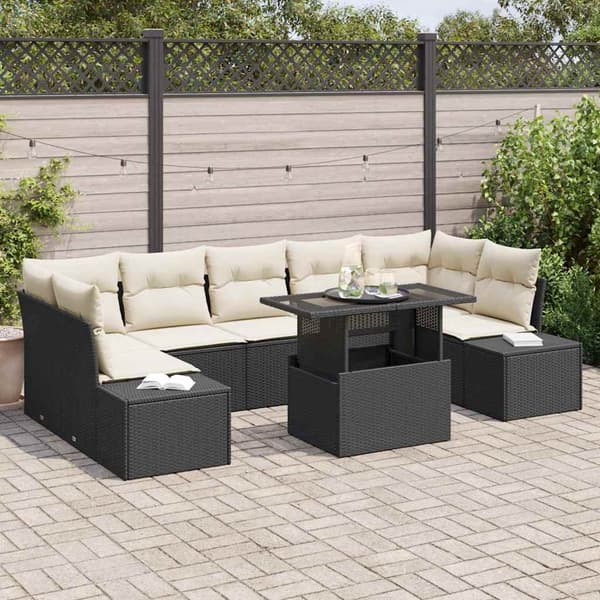 vidaXL Sofa Sæt med pude 8 pcs Sort og Cream polyrattan