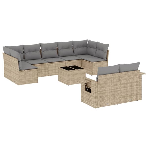 vidaXL sofasæt til haven 10 dele med hynder polyrattan beige