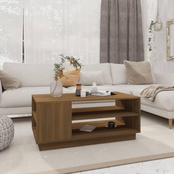 vidaXL sofabord 102x55x43 cm spånplade brun egetræsfarve