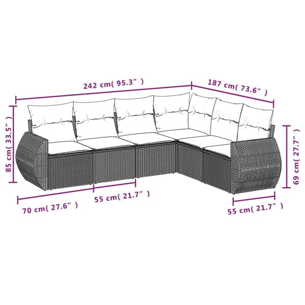 vidaXL sofasæt til haven 6 dele med hynder polyrattan beige