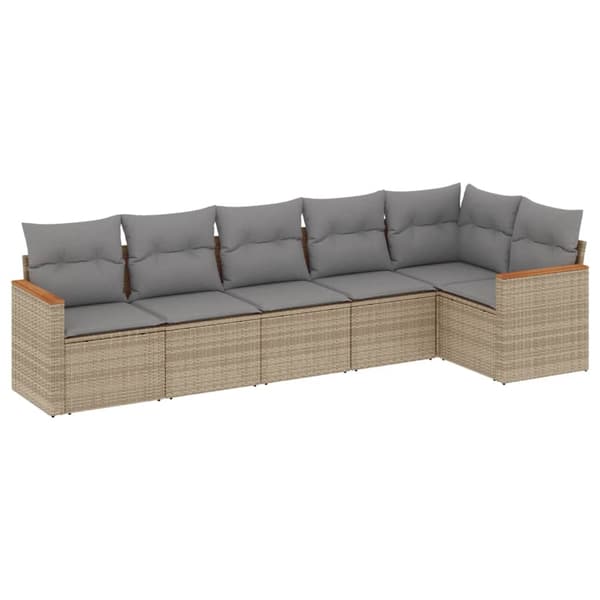 vidaXL sofasæt til haven 6 dele med hynder polyrattan beige