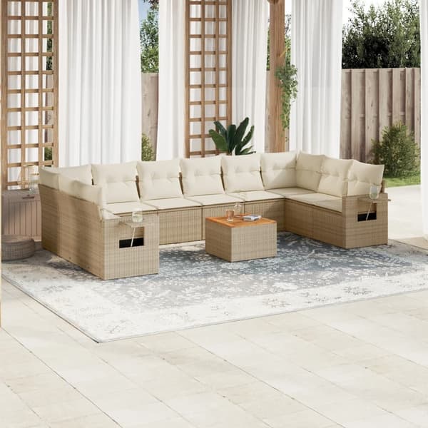 vidaXL sofasæt til haven 11 dele med hynder polyrattan beige
