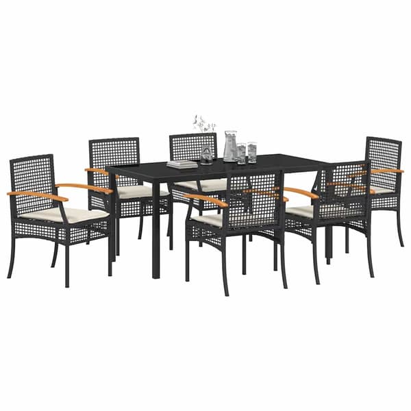 vidaXL Have Spisebordssæt 7 pcs Sort polyrattan