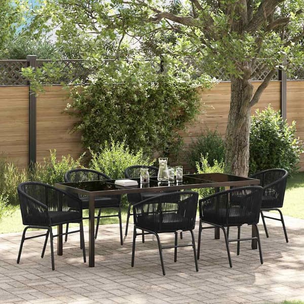 vidaXL Have Spisebordssæt 7 pcs Sort Poly rattan