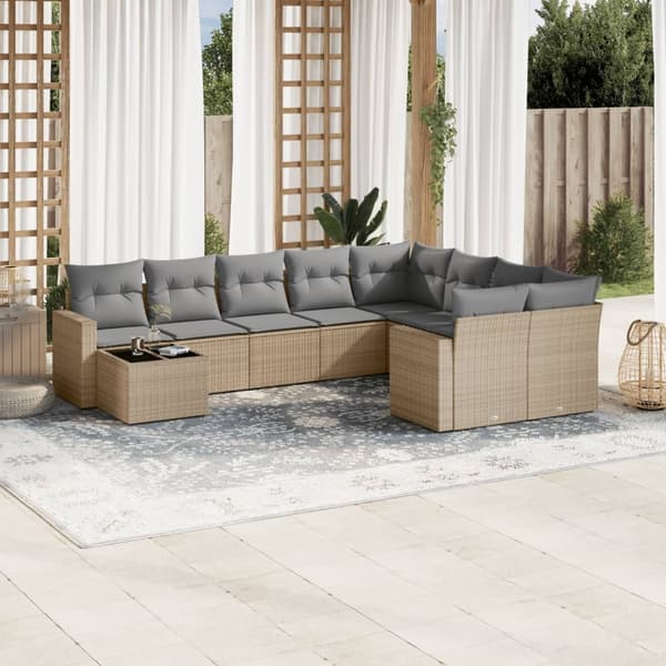 vidaXL sofasæt til haven 10 dele med hynder polyrattan beige