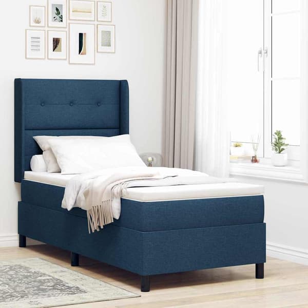 vidaXL LED Box Spring Bed med madras Blå 90 x 200 cm Stof