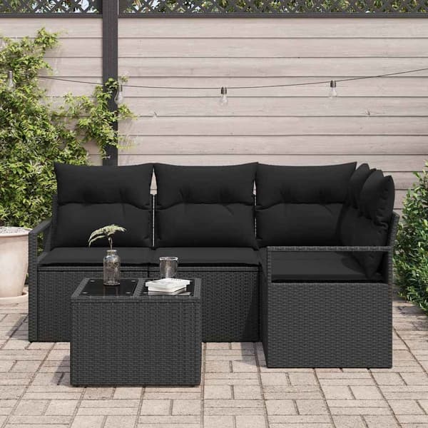 vidaXL Sofa Sæt med pude med opbevaring 5 pcs Sort polyrattan