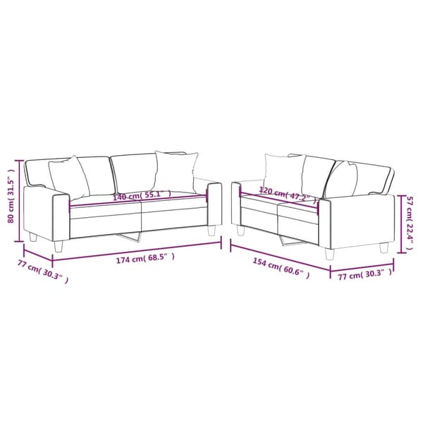 vidaXL sofasæt 2 dele med puder kunstlæder grå
