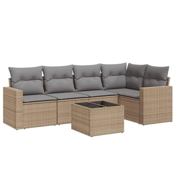 vidaXL sofasæt til haven 6 dele med hynder polyrattan beige