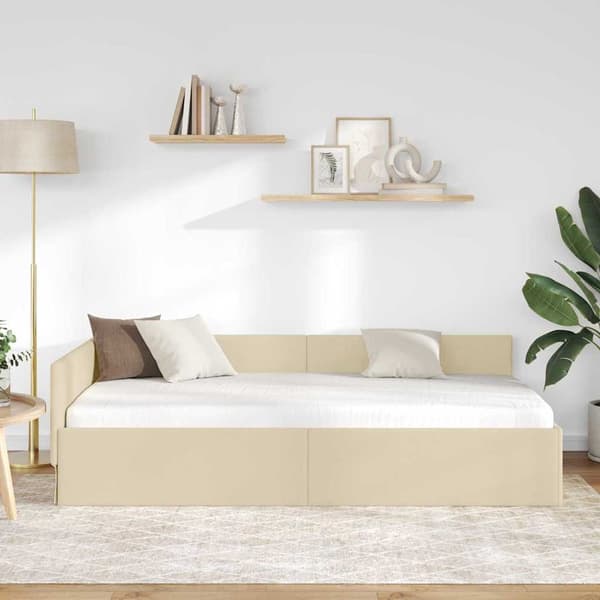 vidaXL Hjørnesengramme Creme 90 x 190 cm Stof