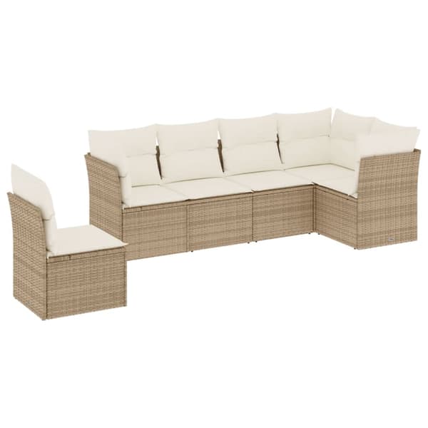 vidaXL sofasæt til haven 6 dele med hynder polyrattan beige