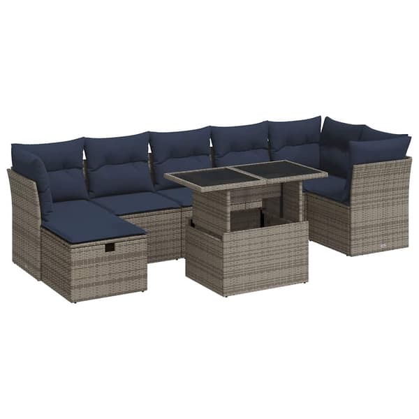 vidaXL sofasæt til haven 8 dele med hynder polyrattan akacietræ grå