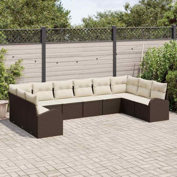 vidaXL Sofasæt med hynde 10 dele Brun Polyrattan