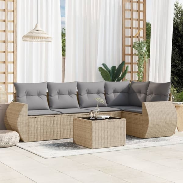 vidaXL sofasæt til haven 6 dele med hynder polyrattan beige
