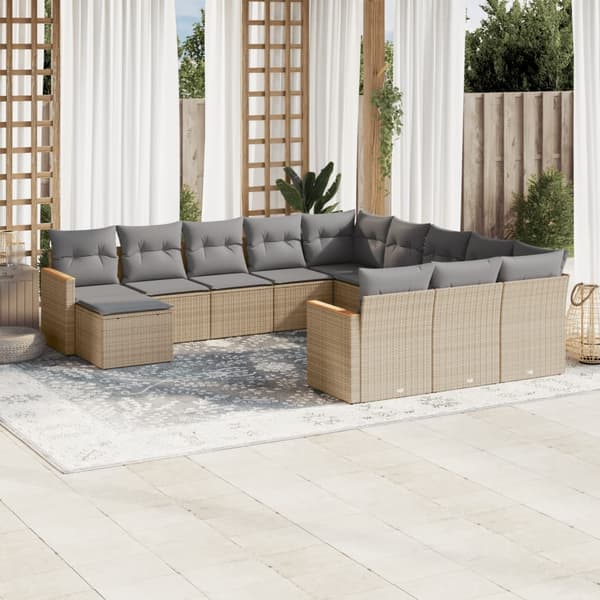 vidaXL sofasæt til haven 12 dele med hynder polyrattan beige