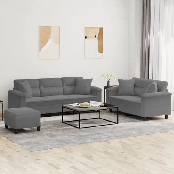 vidaXL sofasæt 3 dele med puder mikrofiberstof mørkegrå