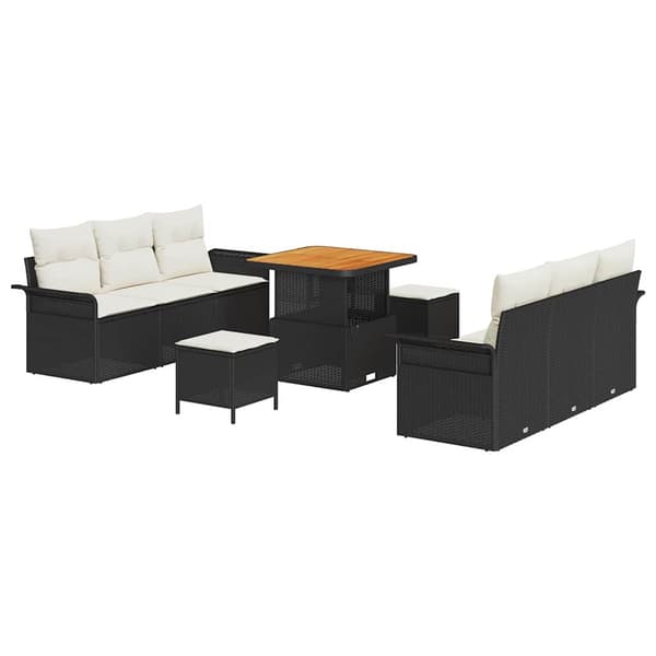 vidaXL Havesofa Sæt 9 pcs Sort polyrattan