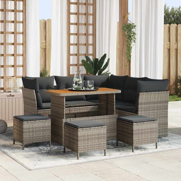 vidaXL Havesofa Sæt 9 pcs Grå polyrattan