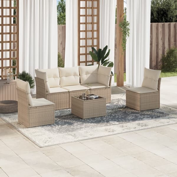 vidaXL sofasæt til haven 6 dele med hynder polyrattan beige