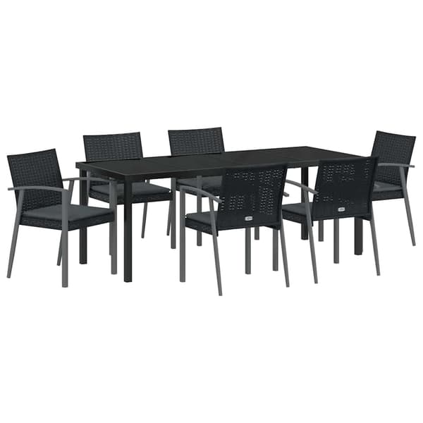 vidaXL Have Spisebordssæt 7 pcs Sort Poly rattan