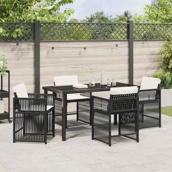 vidaXL Have Spisebordssæt 5 pcs Sort polyrattan