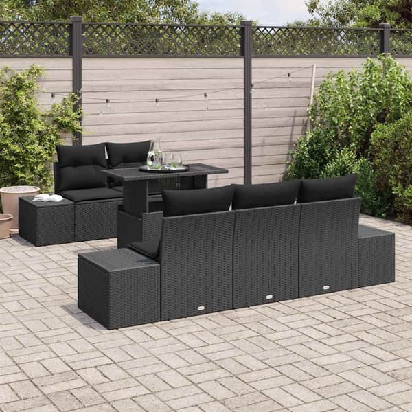 vidaXL Sofa Sæt med pude 6 pcs Sort polyrattan