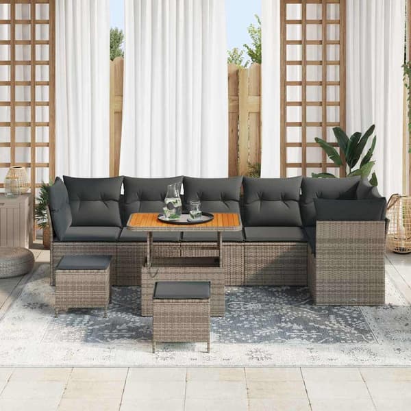 vidaXL Havesofa Sæt 9 pcs Grå polyrattan