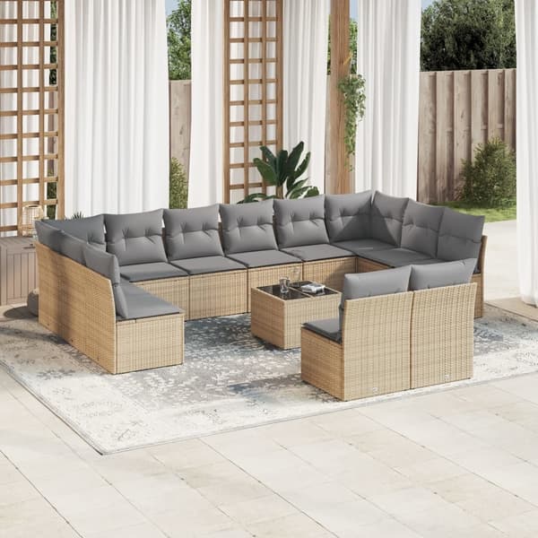 vidaXL sofasæt til haven 13 dele med hynder polyrattan beige