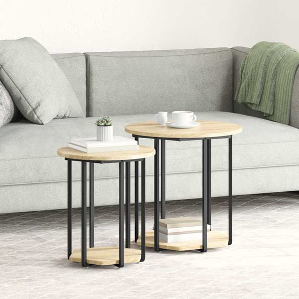 vidaXL Sidebordssæt med hylde 2 pcs Brun
