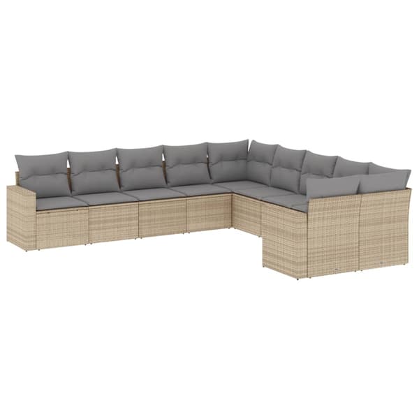 vidaXL sofasæt til haven 10 dele med hynder polyrattan beige