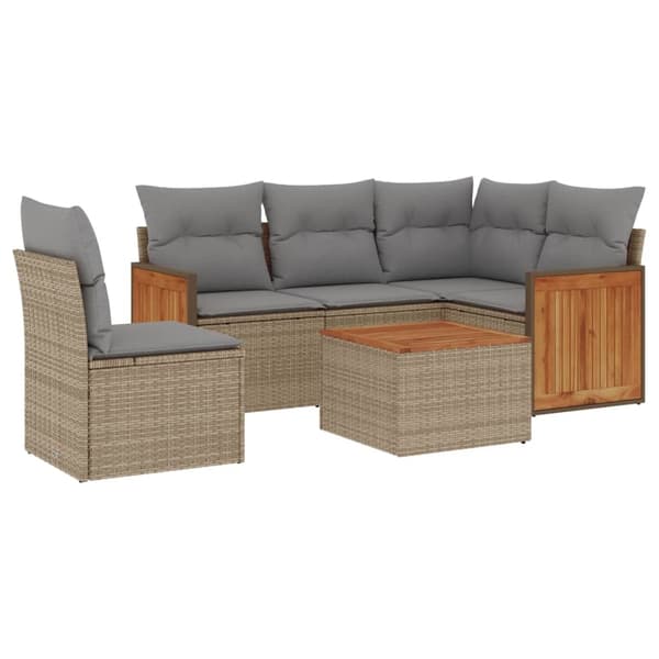 vidaXL sofasæt til haven 6 dele med hynder polyrattan beige
