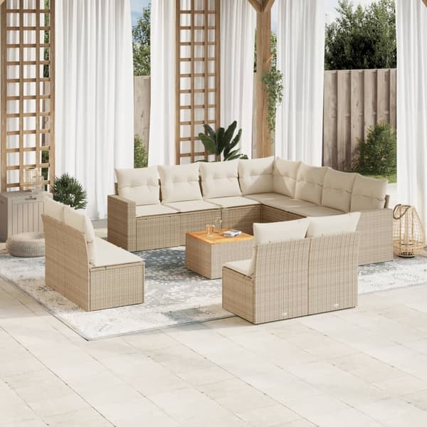 vidaXL sofasæt til haven 12 dele med hynder polyrattan beige