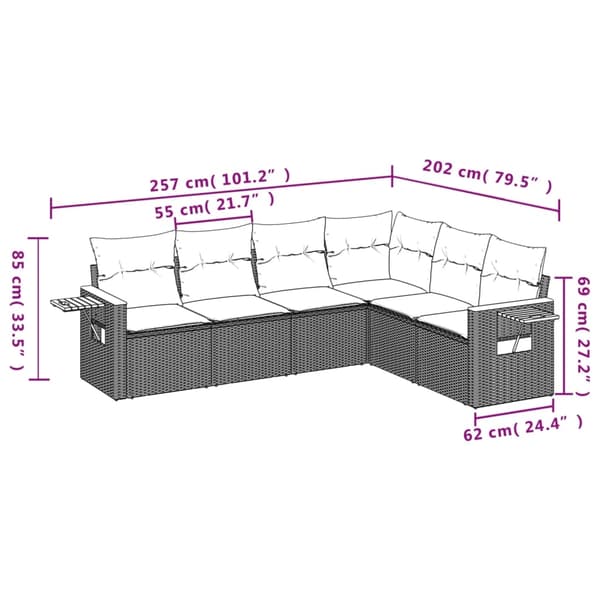 vidaXL sofasæt til haven 6 dele med hynder polyrattan beige
