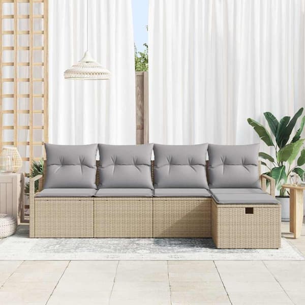 vidaXL Sofa Sæt med pude 5 pcs Beige og lys grå polyrattan