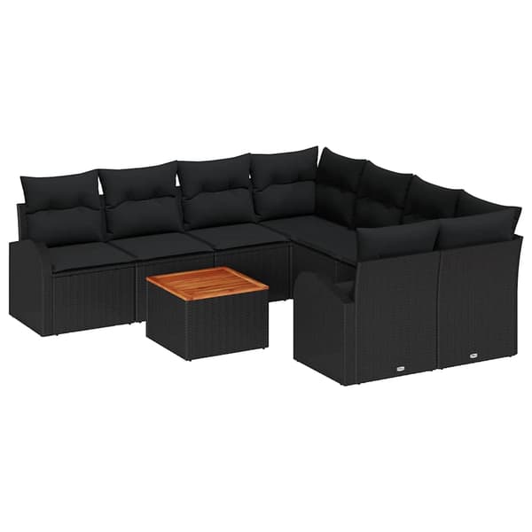 vidaXL Havesofa Sæt med opbevaring 9 pcs Sort polyrattan