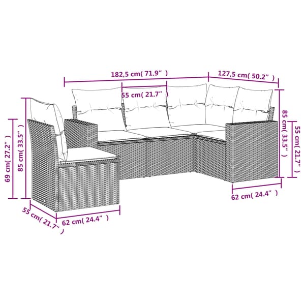 vidaXL sofasæt til haven 5 dele med hynder polyrattan beige
