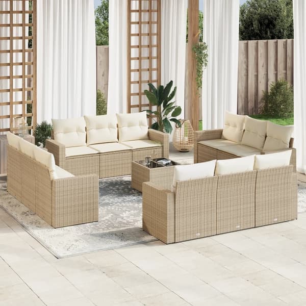 vidaXL sofasæt til haven 13 dele med hynder polyrattan beige