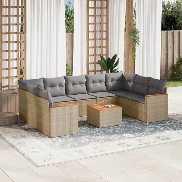 vidaXL sofasæt til haven 10 dele med hynder polyrattan beige