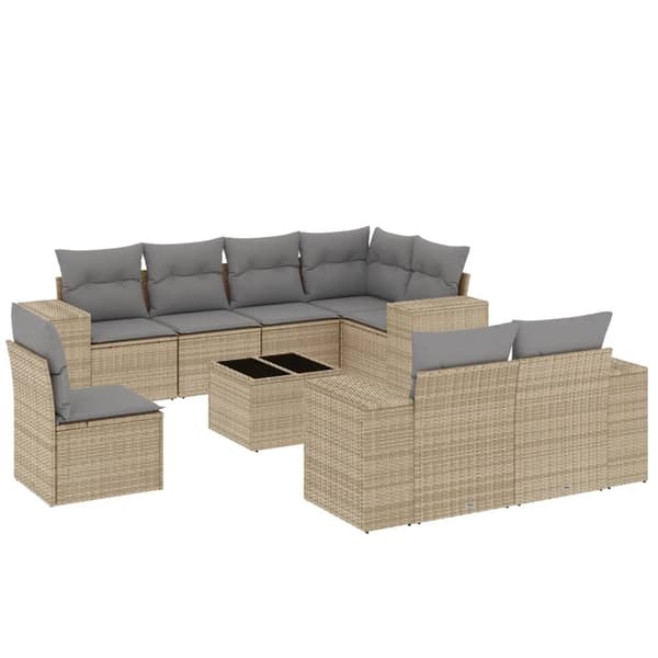 vidaXL sofasæt til haven 9 dele med hynder polyrattan beige