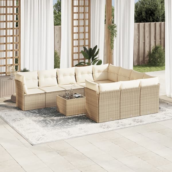 vidaXL sofasæt til haven 11 dele med hynder polyrattan beige