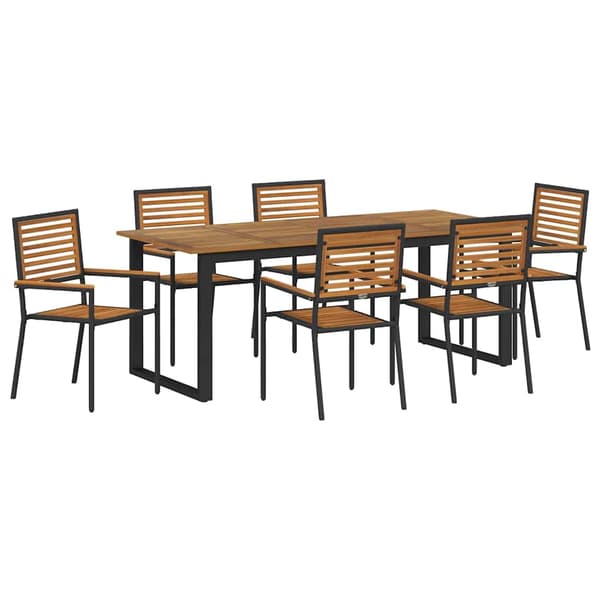 vidaXL Have Spisebordssæt 7 pcs Sort Poly rattan og solid akacietræ
