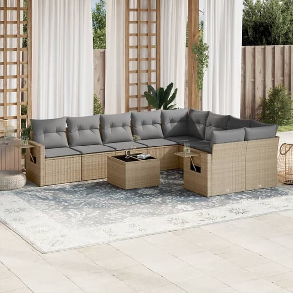 vidaXL sofasæt til haven 10 dele med hynder polyrattan beige