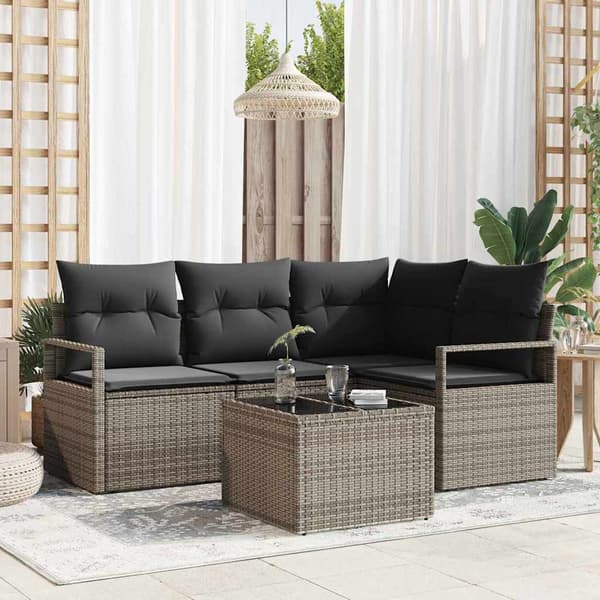 vidaXL Sofa Sæt med pude med opbevaring 5 pcs Lysegrå polyrattan